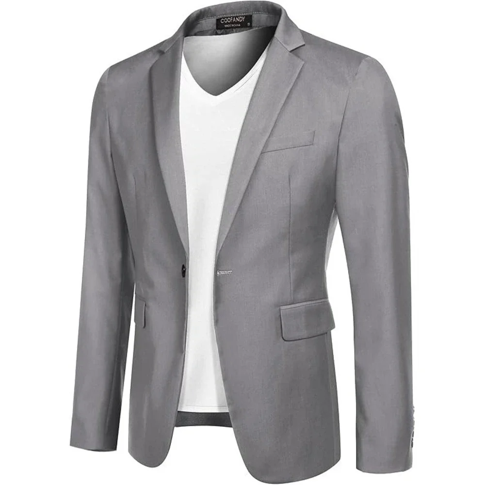 Mens Sport Coat Casual Blazer One Button Business Suit Jacket - Light Grey SM